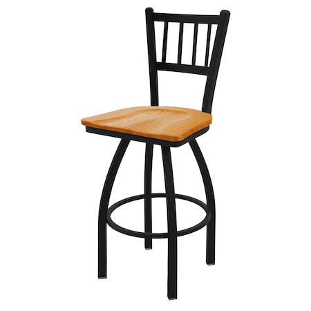 30 Swivel Bar Stool,Black Wrinkle,Med Oak Seat